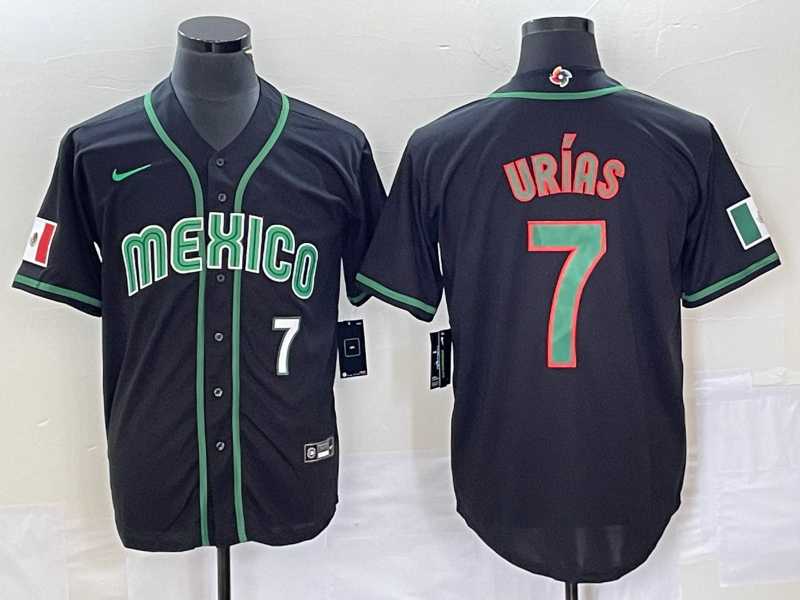 Mens Mexico Baseball #7 Julio Urias Number 2023 Black World Classic Stitched Jersey